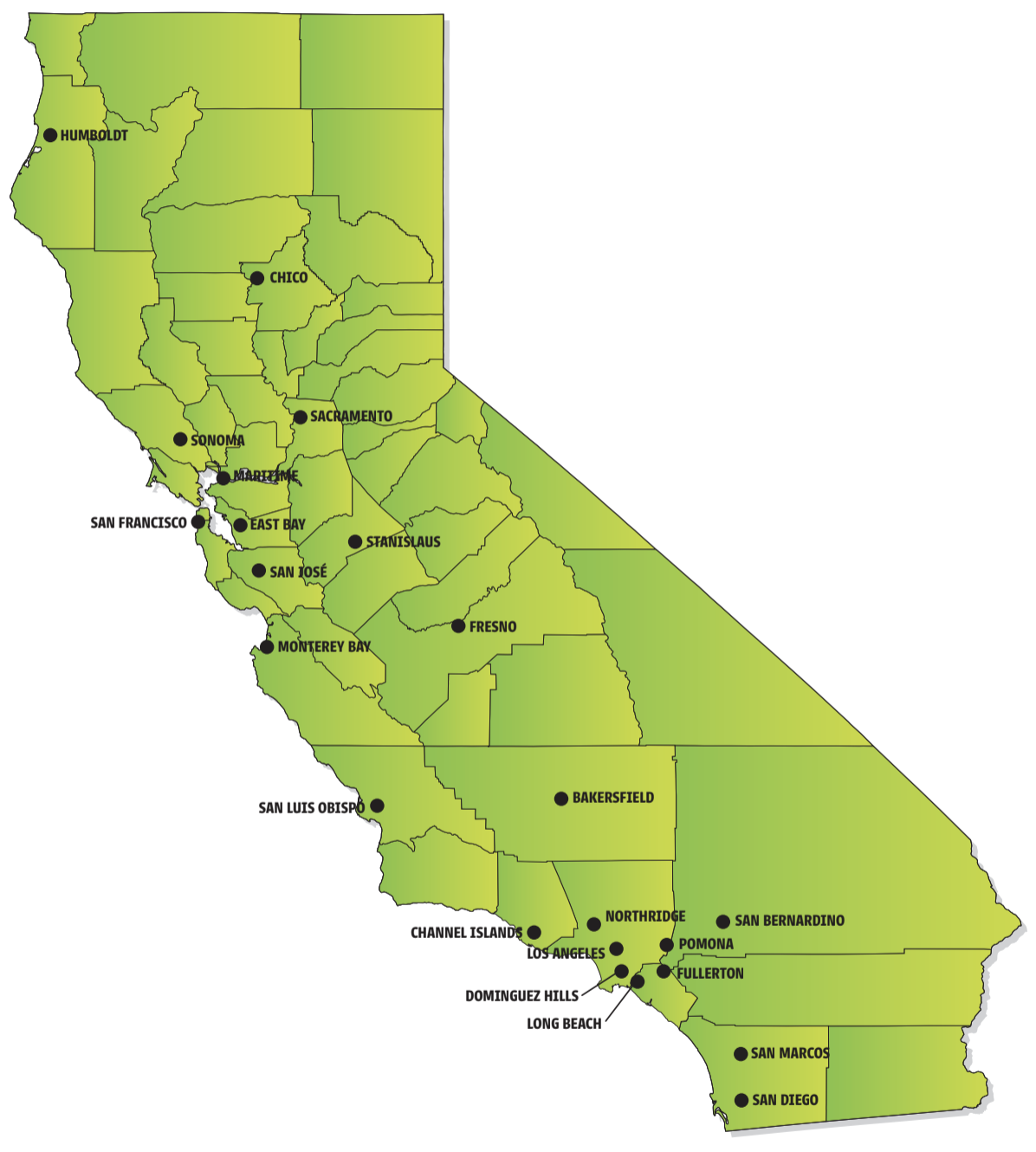 A Map of California State Universities on a map